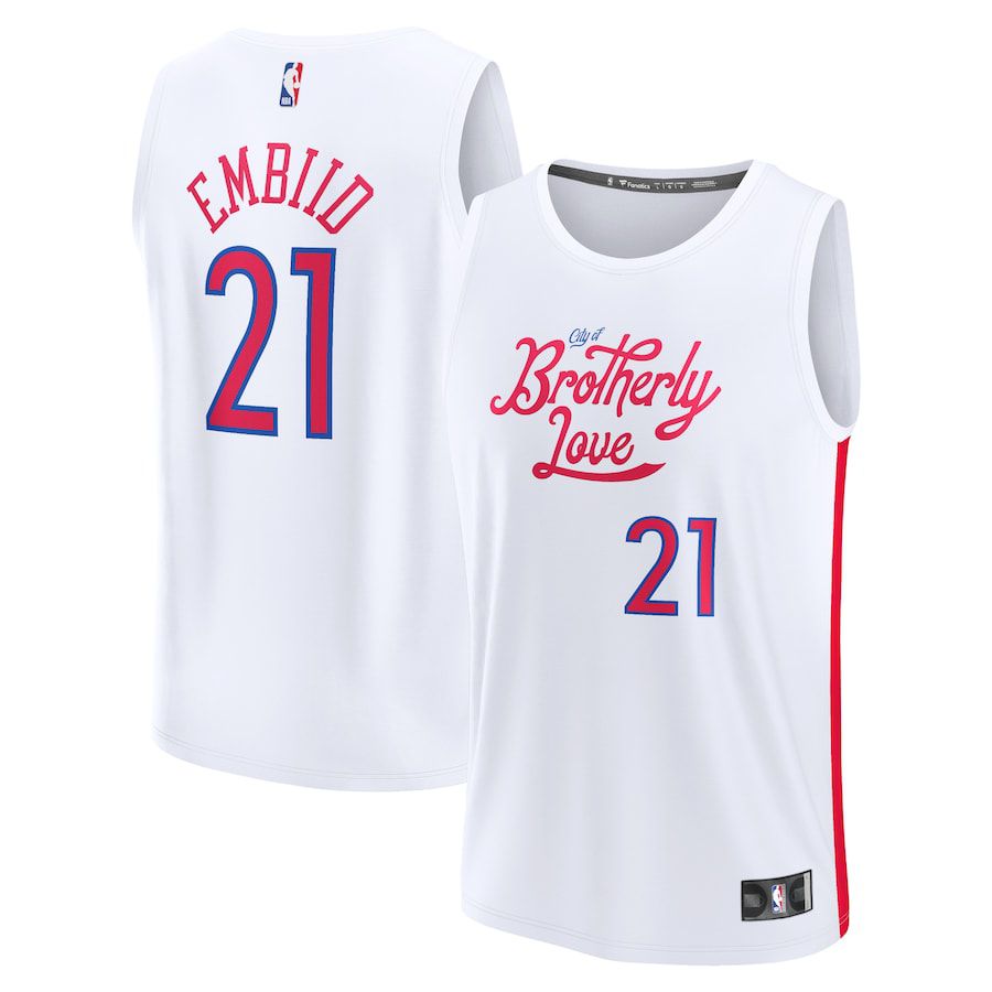 Men Philadelphia 76ers #21 Joel Embiid Fanatics Branded White City Edition 2022-23 Fastbreak NBA Jersey